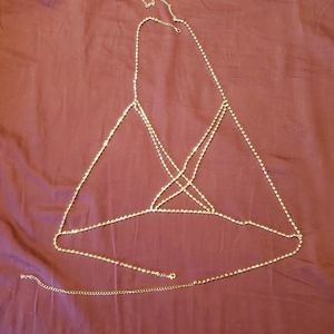 Seductive Faux Diamond Chest Harness Bra Chain